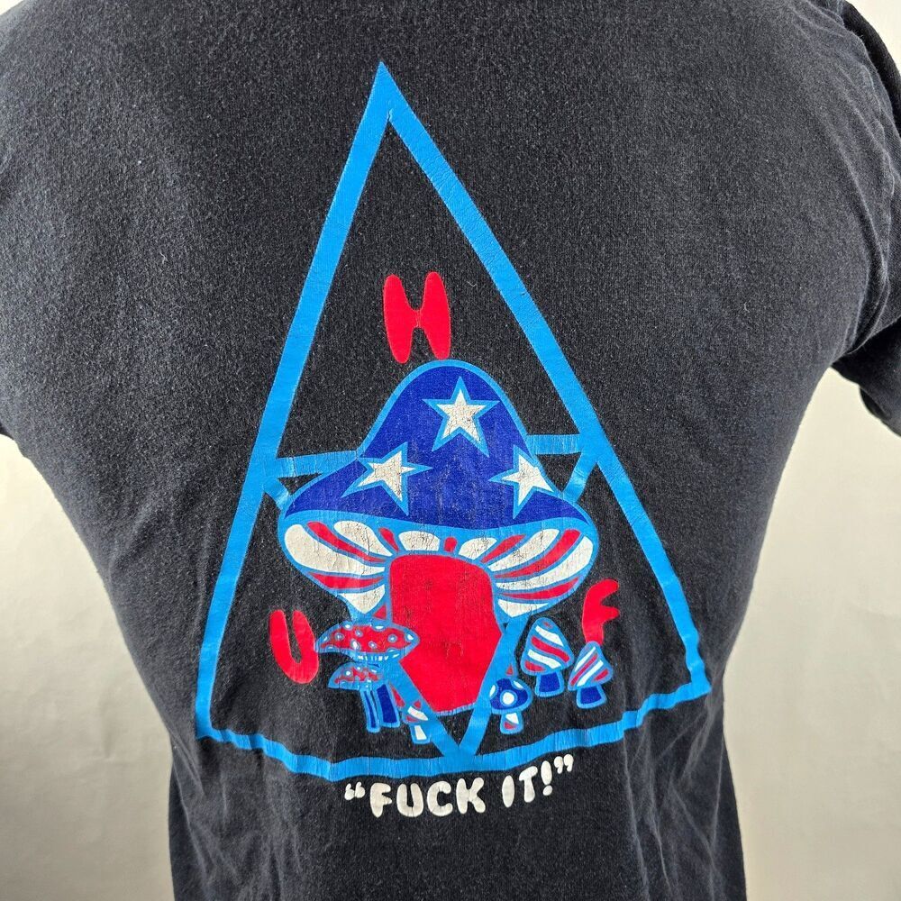 HUF T Shirt Mens Small Black F*** It Mushroom Trippy Skateboard Patriotic Tee
